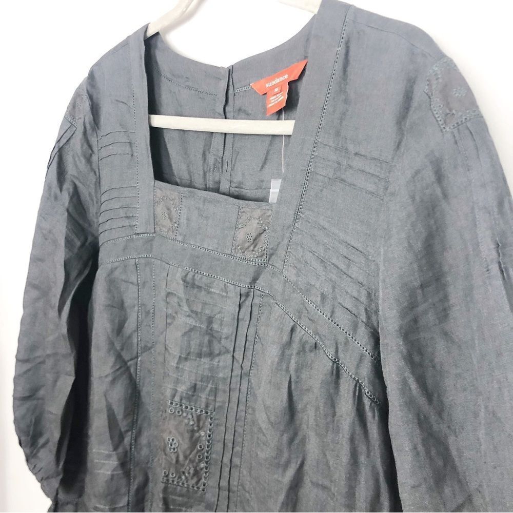 SUNDANCE | NEW Black 100% Ramie Midi Dress Eyelet Accents & Slip Women’s Size 16 - Picture 3 of 9